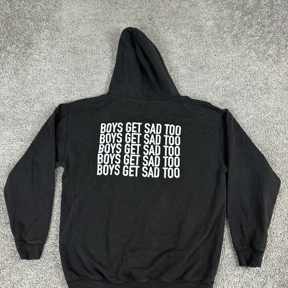 Boys Get Sad Too Hoodie Sweatshirt Mens XL Black Pullover Graphic Streetwear - Picture 1 of 15
